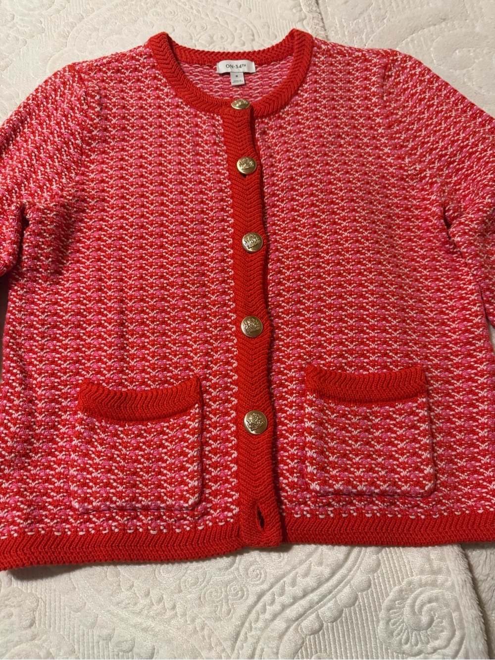 On 34th Pink Red Knit Button-Front Pocket Cardigan - Size Medium